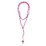 FORUBUS Handmade Knotted Rosary Necklace for Women Men, Adjustable Long Braided Cord Cross Rosary Necklace, Catholic Prayer Jewelry, Durable Spiritual Keepsake-rose