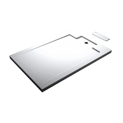 i-flair Duschwanne aus Mineralguss Hochwertige Superflache Anti-Rutsch Duschtasse 90x140x4 cm Quadratisch in der Farbe Weiß inkl. Ablaufgarnitur und Abdeckplatte – Bild 3