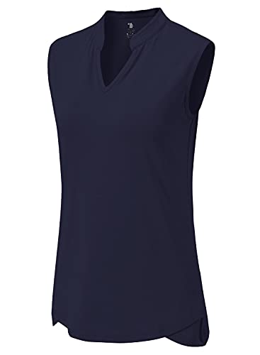 Image of BGOWATU Women's Golf Polo T-Shirts Sleeveless V Neck Collarless Tennis Shirts UV Protection Quick Dry Lightweight
