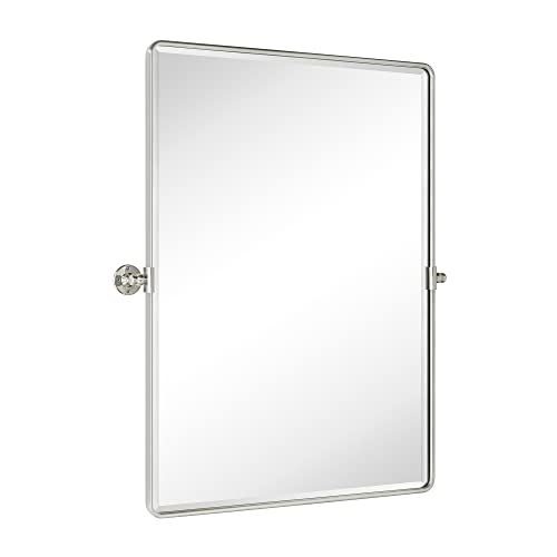30X40'' Brushed Nickel Pivot Bathroom Mirror Tilt Vanity Mirror 40X30'' Brushed Silver Metal Framed Rectangle Tilting Beveled Vanity Mirrors For Wall, Vertical #TOP1