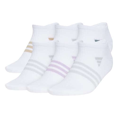 adidas Women's Superlite 3.0 No Show Athletic Socks (6-Pair) Low-Profile Fit with Targeted Padding and Arch Compression