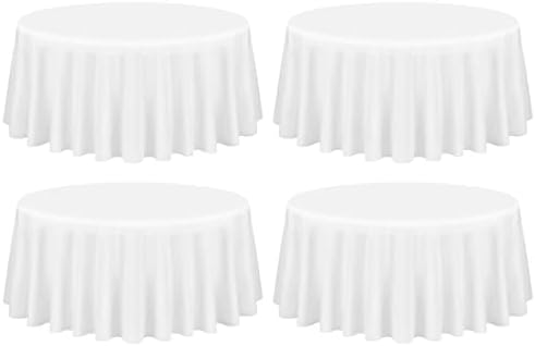 4 Pack White Round Tablecloth 90 Inch Washable Polyester Tablecloths for Round Tables Stain Resistant and Wrinkle Table Cloth Decorative Fabric Table Cover for Dining Wedding Party Banquet Buffet