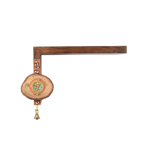Image of AAKRITI ART CREATIONS Tribal Angle Brown Wall Display Shelf Set of 2 | Dhokra Art Wooden Shelves Wall Hanging Shelves | Matte Finish Decorative Shelf for Living Room, Bedroom & Gifting