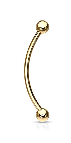 Forbidden Body Jewelry Snake Eyes Piercing Jewelry Tongue, Conch, Belly Button or Eyebrow Rings for Women & Men - 16g Curved Barbell 3mm Solid Ball Ends Surgical Steel Gold Piercing (1 Pc - 5/8