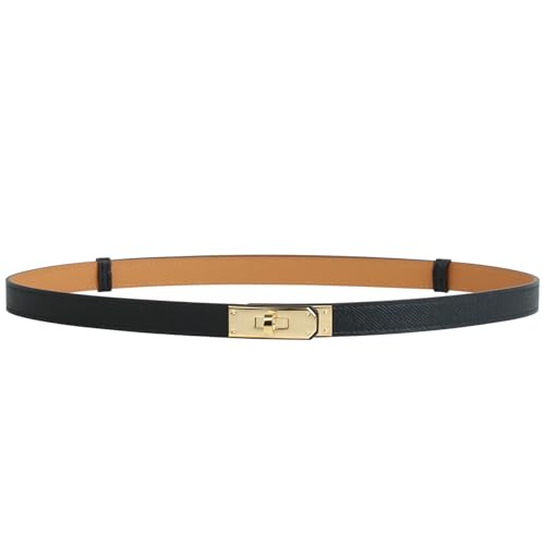 Women's Skinny Leather Belt - Adjustable Alloy Turn Lock, Solid Color - Ideal for Dresses, Jeans, and Coats
