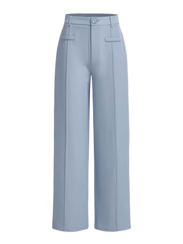 SECOLI Women's Straight Wide Leg Trousers Pants Baby Blue Casual