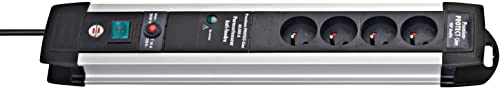 Brennenstuhl Multiprise Premium Protect-Line Alu, 4 prises, avec parasurtenseur et 3m de câble (60.000A), Fabrication Française