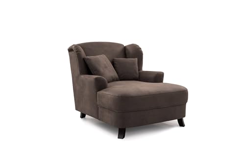 Cavadore XXL-Sessel Assado / Großer Polstersessel mit Holzfüßen und großer Sitzfläche / Inkl. 2 Zierkissen / 109 x 104 x 145 / Lederoptik Braun