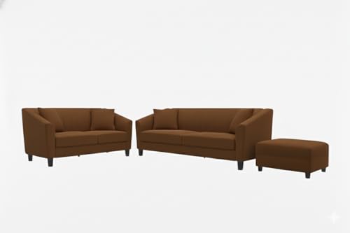 Image of Avion Natalia 3+2 Seater Sofa Set with Ottoman for Living Room Brown | Modern 6 Person Sofas Furniture | Fabric Sofa Set 6 Seater Couch for Guests Room Festival Gifts