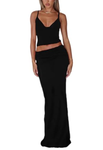 Image of ksotutm Maxi Skirt Set Floral Print Halter Top Maxi Skirt Sexy Going Out Outfits for Women