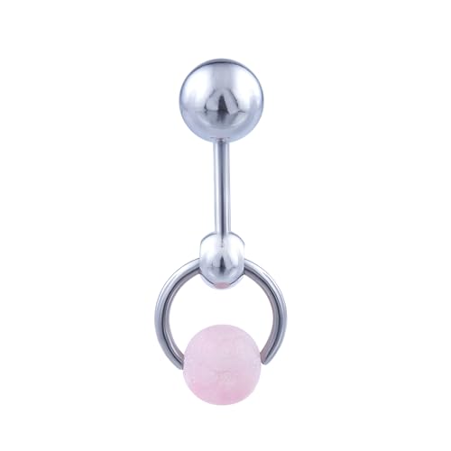 NAVIKO VCH Piercing Jewelry for Women Vertical Hood Piercing Barbell Ring 14G Long Belly Button Navel Rings 14 Gauge Steel Belly Button Ring Jewelry (Pastel Pink)