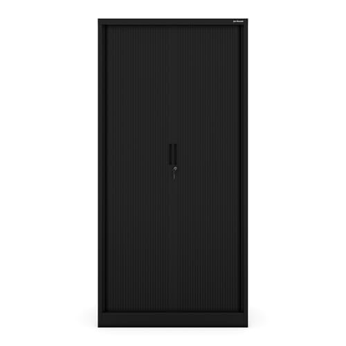 Jan Nowak Armario de Oficina Persiana Armario Metálico 4 estantes Pintura en Polvo con Cerradura 185 cm x 90 cm x 46 Negro
