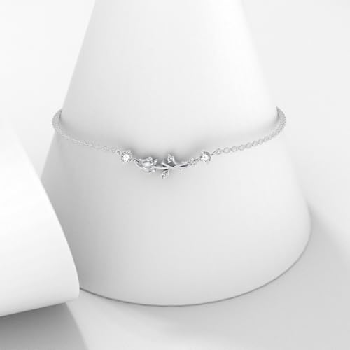 Diamond Rose Flower Bracelets for Women 925 Sterling Silver Rose Flower Bracelet Anniversary Birthday Christmas Gifts for Women Wife Girlfriend Mother2