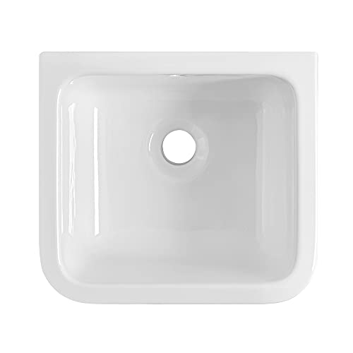 Pilozzo lavatoio da parete 46x38 cm, in ceramica bianca lucida resistente agli acidi, ideale per ambienti esterni ed interni (46 x 38 x 24 cm) - 5
