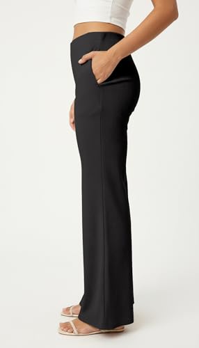 Image of Mehrang High Waisted Wide Leg Ribbed Knit Trousers with Pockets | Casual and Stretchy Pants | for Women