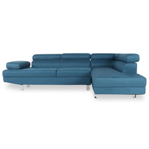 INTENSE DECO Canapé d'angle Droit avec têtières relevables Charly Tissu Bleu Canard