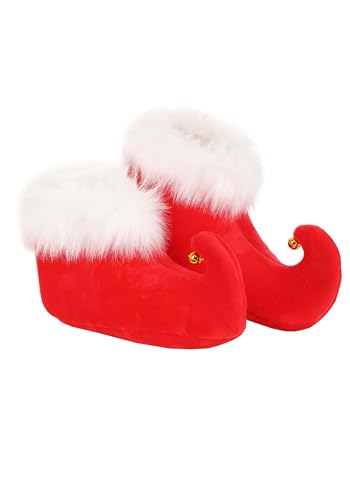 Fun Costumes Red Elf Shoes for Adults How the Grinch Stole Christmas Plush Shoes with Bells & Faux Fur