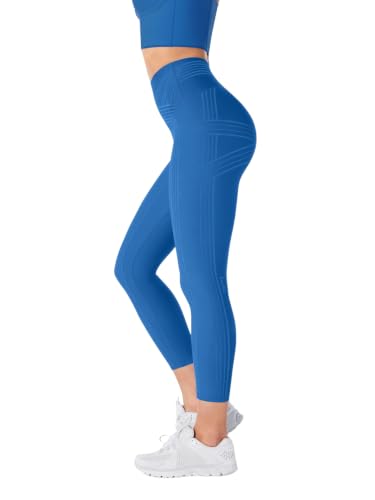 Fanka Powerband Resistance Leggings for Women,7/8 Length–Sculpting Compression with Built-in Bands,Reversible Wear,Power Blue,S/4