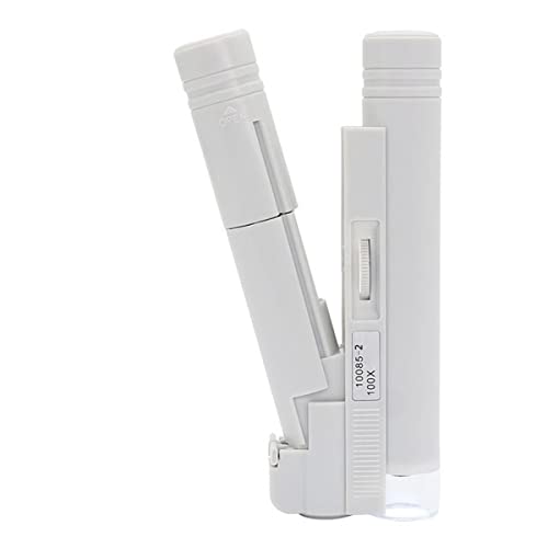 Microscope Foldable Magnifying Loupe 100X White Mini Magnifier with LED Illumination Portable Pocket Microscope(Without Scale)