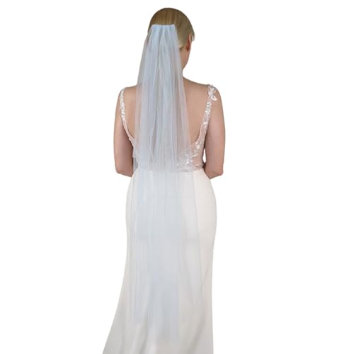 Velos de novia de encaje hechos a mano, cómodos, sofisticados, adecuados para playa, destino, bodas, encaje y velos, azul, 150