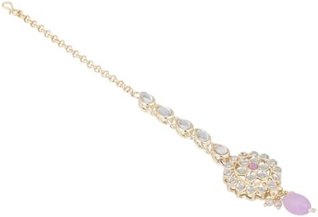 Gold Plated Traditional Kundan & Pearl Headpiece Maang Tikka for Women