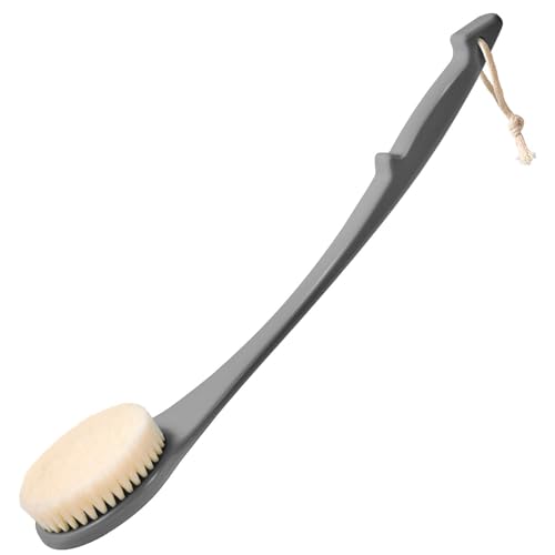 17-Inch Back Scrubber for Shower, Shower Brush for Men and Women, Long Handle Exfoliating Back Brush, Medium Bristle Stiffness for Dry or Wet Brushing (Deep Gray)