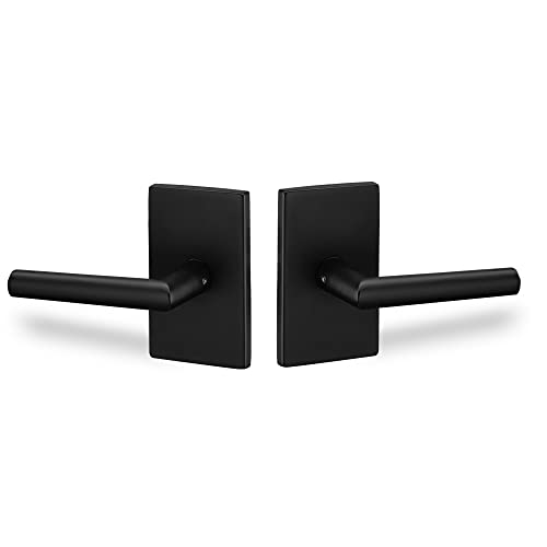 Berlin Modisch Dummy Lever Door Handle Pack of 2 Designer Series Non-Turning Single Side Pull Only Lever Set [for Closet or French Doors] Heavy Duty - Iron Iron Black Finish