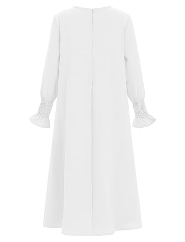 IDOPIP Muslim Dress for Girls Islamic Prayer Abaya Smocked Long Sleeve Kaftan Robe Dresses with Hijab Ramadan Dubai Outfits4