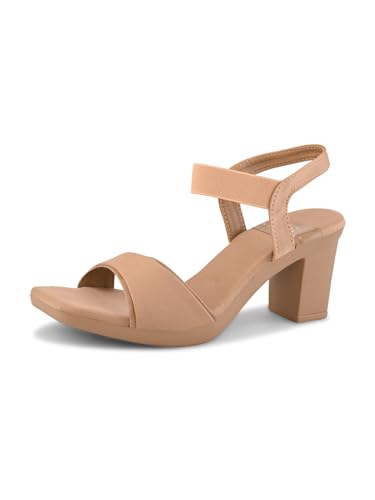 Image of XE Looks Women's Trendy Block Heels | Open-Toe Sandals with Elastic Support | Anti-Skid Sole & Cushioned Footbed Block Heels For Girls & Women