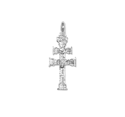 Sebaoth Cruz de Caravaca Plata de Ley Bendecida - Colgante Relieve - Fabricada y enviada desde Caravaca- Tamaño a elegir (1.8 cm)
