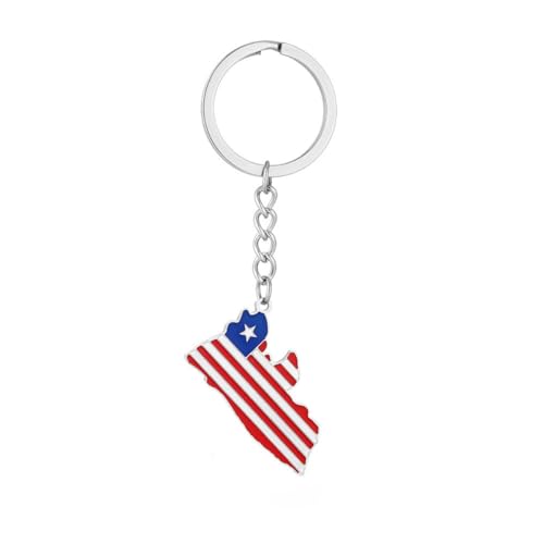LUTAKU Porte-clés carte et drapeau du Liberia pour homme et femme, pendentif carte du Libéria, accessoires de bijoux en acier inoxydable, Argenté., taille unique