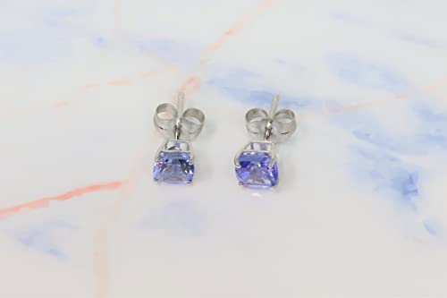 14K White Gold Genuine Tanzanite 5mm Cushion Stud Earrings2