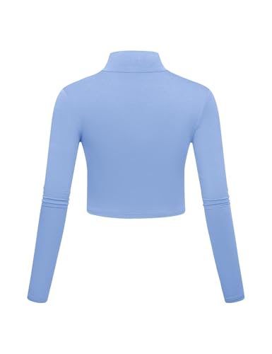 Image of Kindcall Lightweight Mock Turtleneck Crop Tops Long Sleeve Casual Base Layer for Women