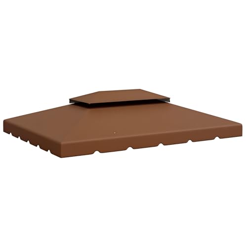 Outsunny Techo de Repuesto para Cenador 4x3 m Cubierta de Repuesto con Techo Doble con 8 Orificios de Drenaje Toldo de Recambio para Pabellón Gazebo Café