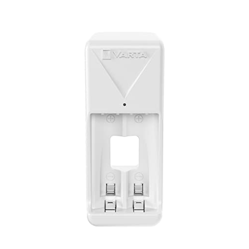 Varta Battery Charger, Battery Charger for Rechargeable Batteries, Charges 2 or 4 AA/AAA Simultaneously, Pocket Charger, Compact Shape, Unequipped, White