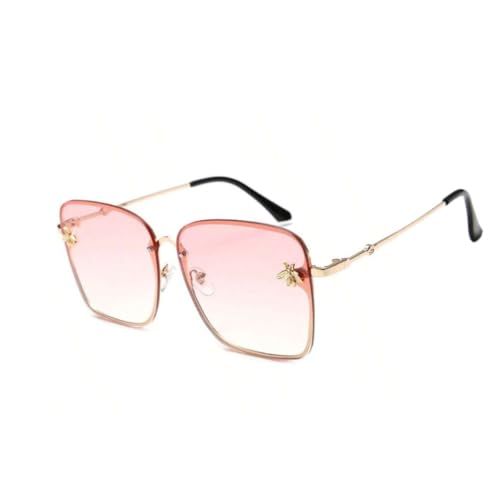 Oversized Square Sunglasses with Bee Accents, Gradient Brown Lens, Gold