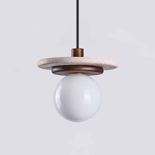 Suspension japonaise en travertin beige et verre - Lustre chic