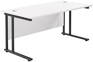 Office Hippo Heavy Duty Rectangular Cantilever Office Desk, Home Office Desk, Office Table, Integrated Cable Ports, PC Desk For Office or Home, 5 Yr Wty - White Frame/Oak Top, 120cm x 80cm