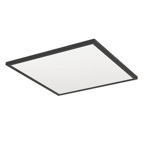 EGLO LED Deckenleuchte Rovito, runde Badezimmer Deckenlampe mit Fernbedienung, Badlampe Decke aus Kunststoff in Schwarz und Weiß, Deckenbeleuchtung warmweiß-kaltweiß, IP44, 50x50 cm