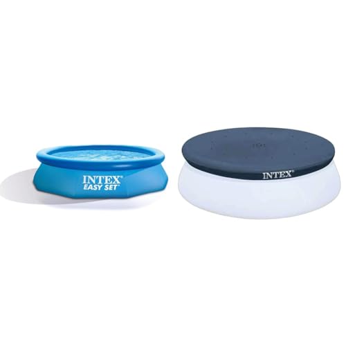 Intex Easy Set Pool - Aufstellpool, 305 x 76 cm & Poolabdeckplane für runde Quick-up-Pools (Easy Set), dunkelblau, Ø 305 cm