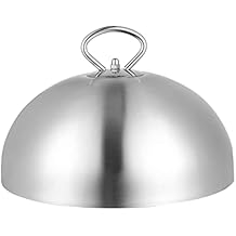 Hemoton Stainless Steel Steak Cover 11 Inch Teppanyaki Dome Lid Anti Oil Splashing Food Cover Cooking Tool with Handle for Home and Restaurant