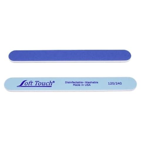 Soft Touch Nail File, Double Sided - 120/240 Grit, Light/Dark Blue, for Natural or Acrylic Nails, 7 Inch - 5 Piece Cover