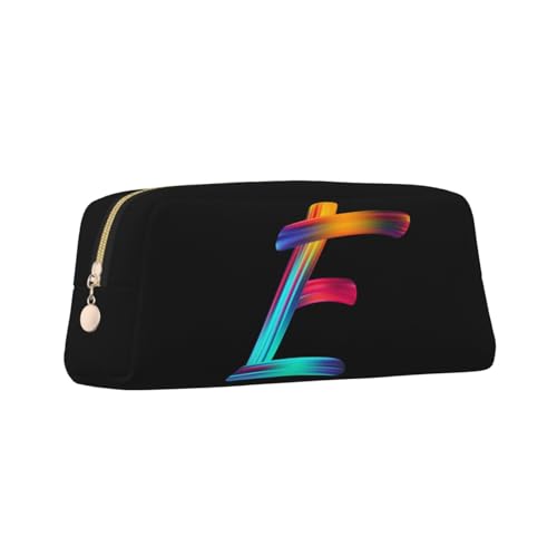 Image of Cute Initial Pencil Case for Kids Simple Leather Pencil Pouch for Boys Girls Letter Design Pencil Box Pen Bag Pencil Pouch Office Stationery Organizer, Rainbow Letter E