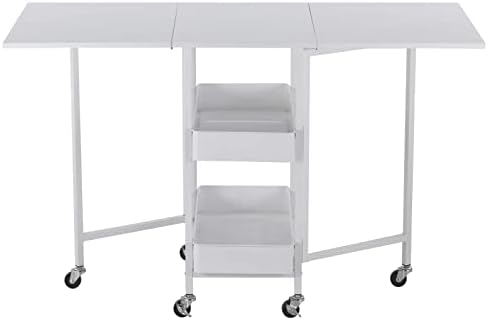 Simply Tidy Kensington White Table Rolling Cart and Extendable Panels - Multi-Functional Storage Cart for Home, Office, and Kitchen - 1 Pack