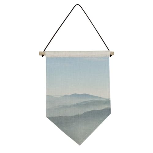 Bandera de lona para colgar y tapar imperfecciones con diseño de montaña y sol