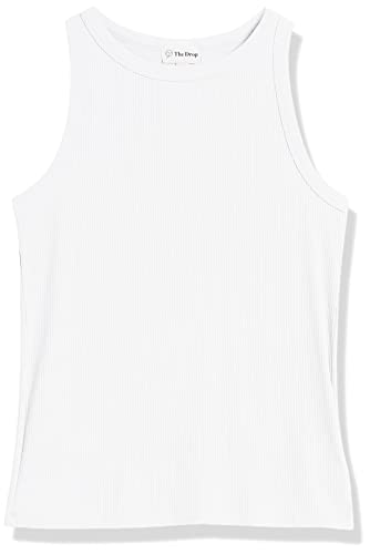 The Drop Women's Valerie Cutaway Neck Racerback Rib Knit Tank Top, White, S #TOP7