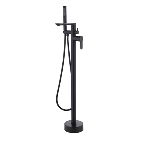 Robinetterie de baignoire autoportante noire au fini mat et jet cascade