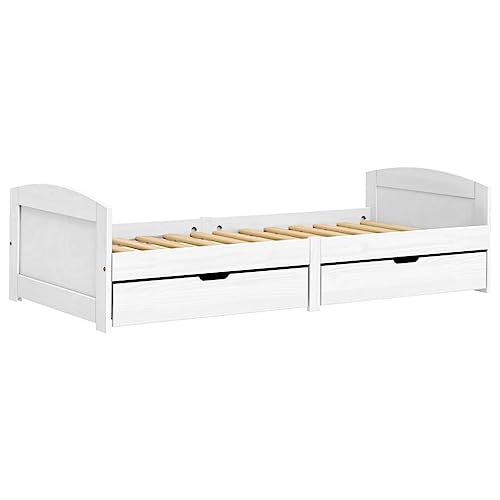 SECOLI Bett mit stauraum 90x200 Einzelbett mit 2X Schubkästen jugendbett 90x200 Tagesbett bettgestell Jugendzimmer Kojenbett Massivholz Kiefer-Weiß-Stauraumbett – Bild 5