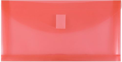 JAM PAPER Plastic Expansion Envelopes with Hook & Loop Closure - #10 Booklet Wallet - 5 1/4 x 10 with 1 Inch Expansion - Red - 3/Pack