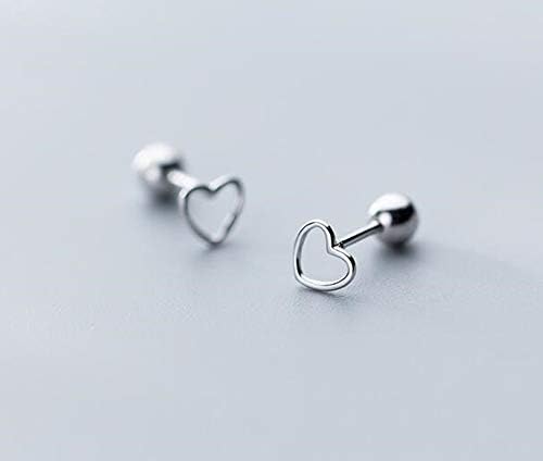Hollow Heart Shape Stud Earrings Sterling Silver Gold Plated Cartilage Screwback Studs Earring Helix Barbell Piercing for Women Girls (silver) - Image 3